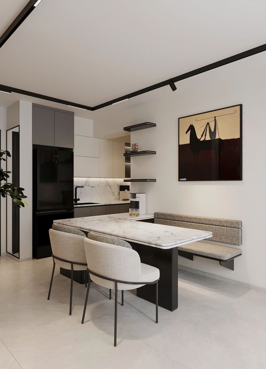 Bàn ăn mặt đá marble và băng ghế ngồi căn hộ Bàu Cát Tân Bình Bàn ăn mặt đá marble và băng ghế ngồi căn hộ Bàu Cát Tân Bình