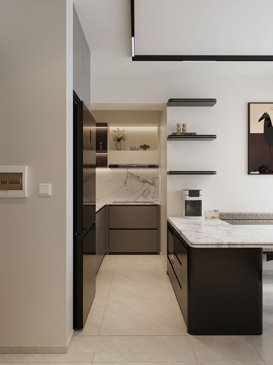 Tủ bếp hiện đại đảo bếp đá marble căn hộ Bàu Cát Tân Bình Tủ bếp hiện đại đảo bếp đá marble căn hộ Bàu Cát Tân Bình