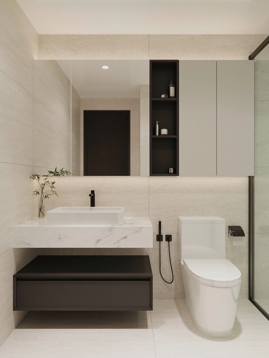 Thiết kế nội thất phòng tắm căn hộ 2 phòng ngủ Bàu Cát Tân Bình Thiết kế nội thất phòng tắm căn hộ 2 phòng ngủ Bàu Cát Tân Bình