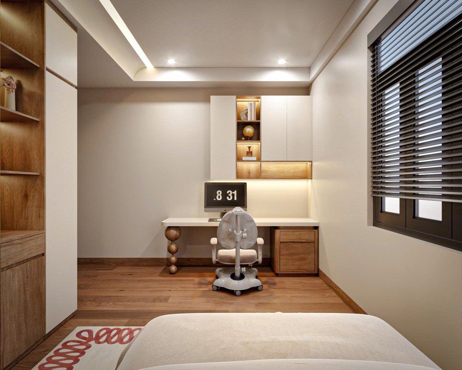 Tủ quần áo kết hợp kệ trang trí phòng ngủ nhà phố 2 lầu Biên Hòa Đồng Nai Tủ quần áo kết hợp kệ trang trí phòng ngủ nhà phố 2 lầu Biên Hòa Đồng Nai