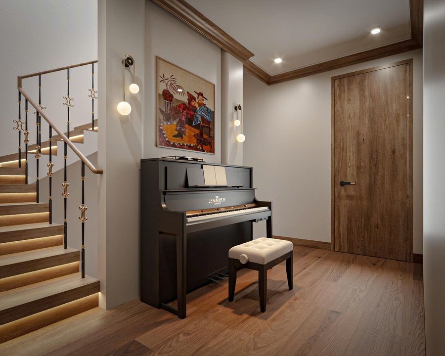 Góc đàn piano cạnh cầu thang nhà phố 2 lầu Biên Hòa Đồng Nai Góc đàn piano cạnh cầu thang nhà phố 2 lầu Biên Hòa Đồng Nai